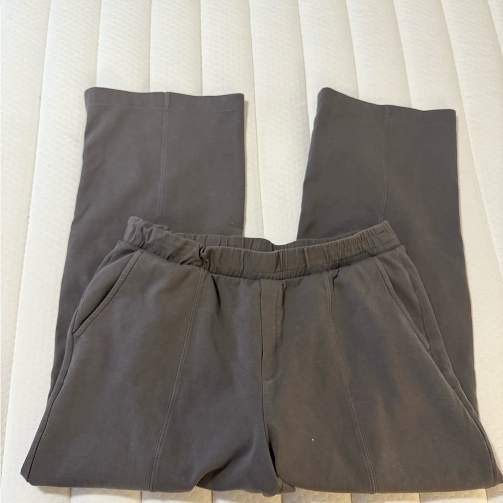 Gray Track Pants with Elastic Waistband and Full-Length Legs